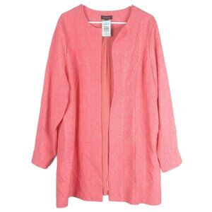 Torrid Plus Size 2X Coral Coat Elegant Textured Jacquard Open Front Lined